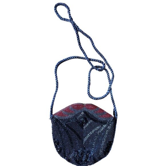 Vintage 90s beaded sequin evening crossbody purse - Picture 3 of 13